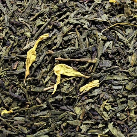 Sencha-Maracuja green Tea mit Blüten